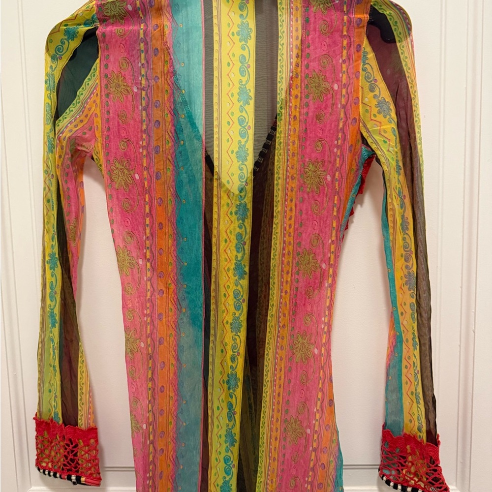 Piluca Bayarri Ibiza Multicolor Sheer Coverup Dress,Long Sleeves & side Slits. - Picture 5 of 11